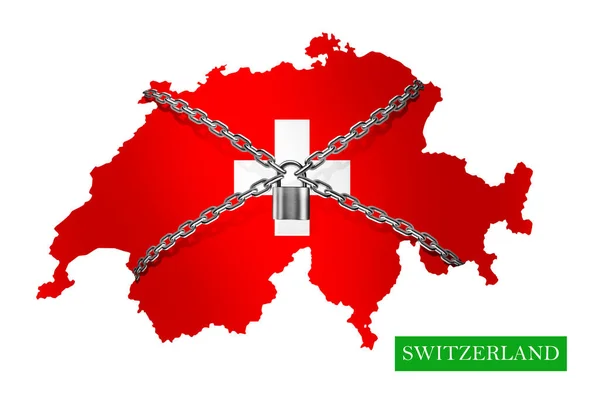 Schweiz Avstängning Kedja Och Hänglås Låsa Ner Med Schweiz Flagga — Stockfoto