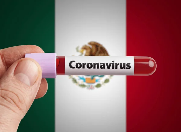 Scientist Holding Coronavirus Infected Blood Test Tube Front Mexico Flag — Stock Photo, Image