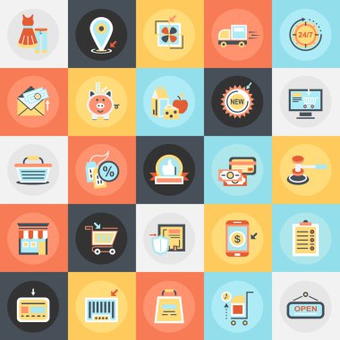 Düz kavramsal simgeler paketi e-ticaret