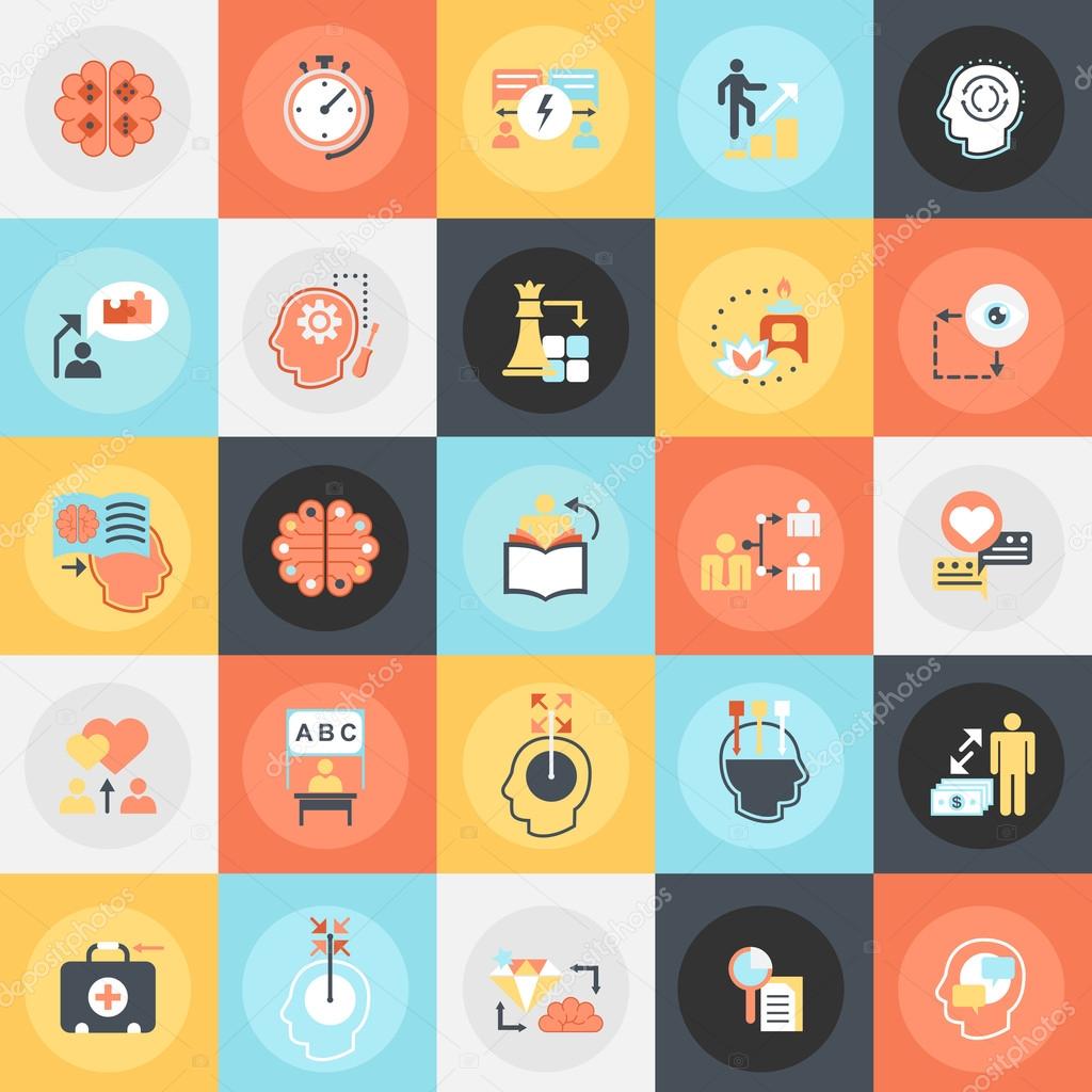 Flat conceptual icons pack of human mind process