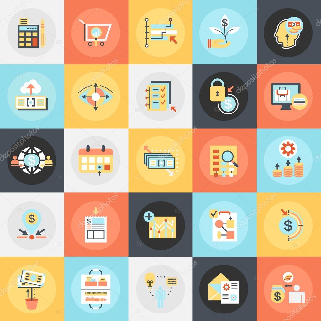 Flat conceptual icons pack of market and economics