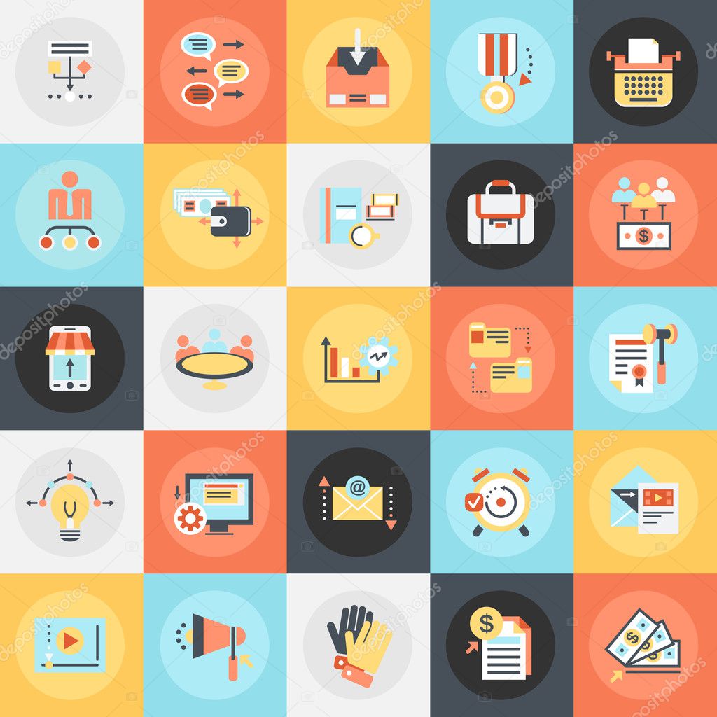 Flat conceptual icons pack of project management