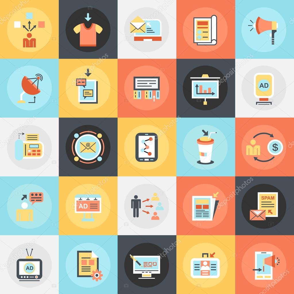 Flat conceptual icons pack of advertising