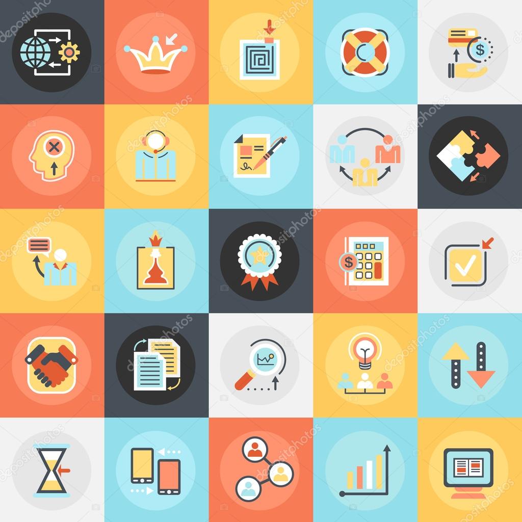 Flat conceptual icons pack of doing business elements