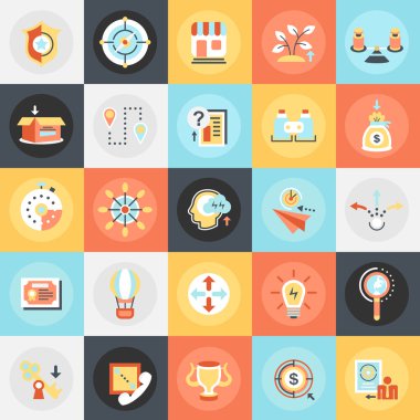 Düz kavramsal simgeler paket iş işaret ve sembolleri