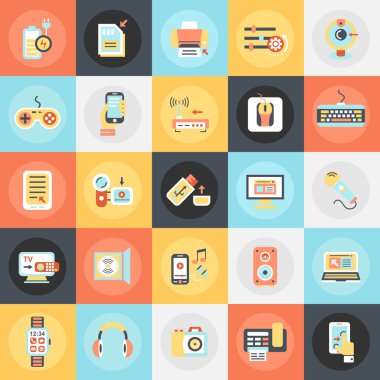 Düz kavramsal simgeler paketi, elektronik cihazların