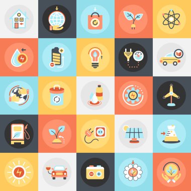 Ekolojik enerji kaynağının düz kavramsal simgeler paketi