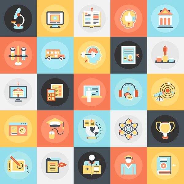 Flache konzeptuelle Icons Pack der Internet-Bildung — Stockvektor