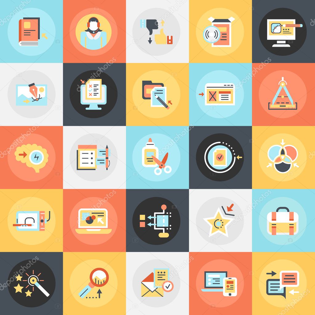 Flat conceptual icons pack of business thinking
