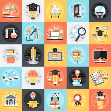 Online eğitim düz kavramsal Icons set