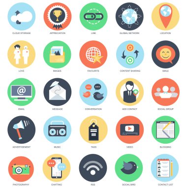 Düz kavramsal Icon set Sosyal ağ