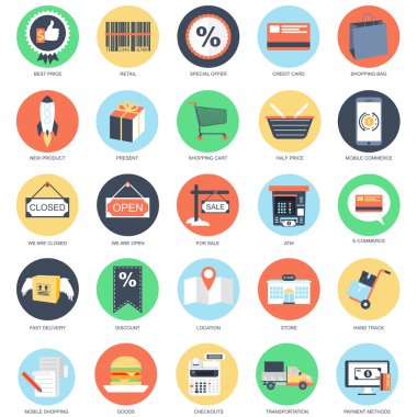 Düz kavramsal Icon set e-ticaret