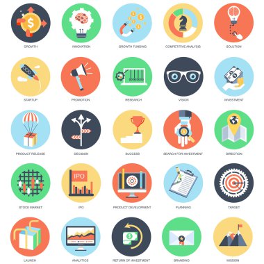 Ofis ve iş düz kavramsal Icon set