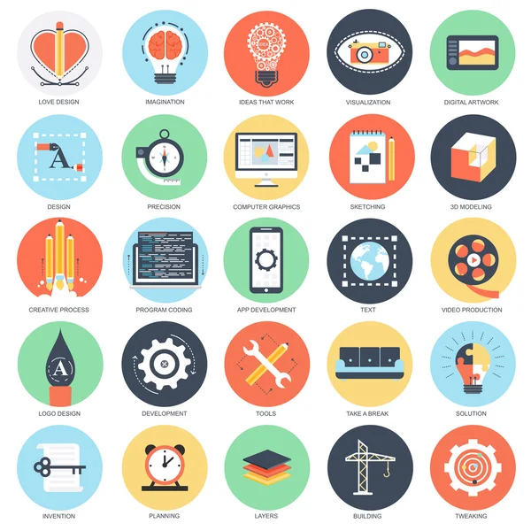 Flat conceptual icon set of creative process — Stock vektor