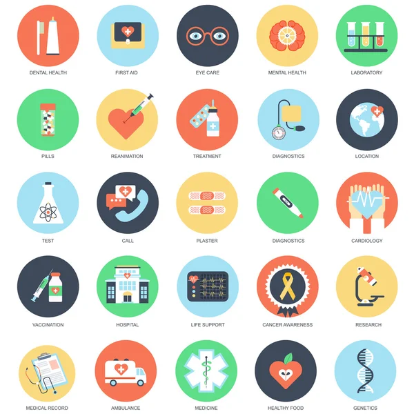 Plat conceptuele icon set van gezondheidszorg en geneeskunde — Stockvector