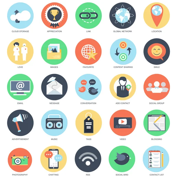 Flat conceptual icon set of social network — ストックベクタ