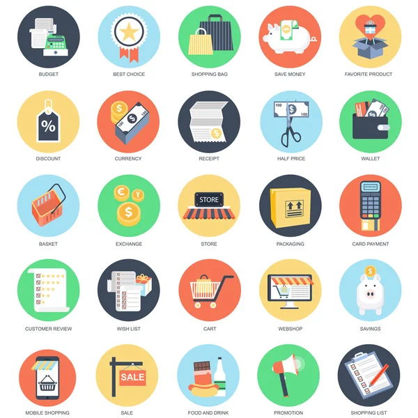 Flat conceptual icon set of e-commerce, internet shopping — Διανυσματικό Αρχείο