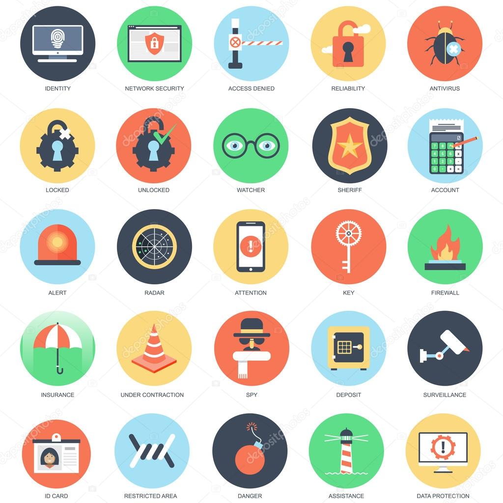 Flat conceptual icon set of web security
