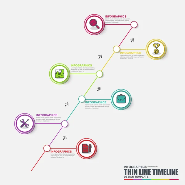 Linha fina linha plana linha do tempo infográfico elementos modelo de vetor —  Vetores de Stock