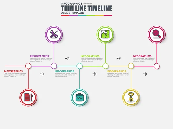 Dunne lijn platte tijdlijn infographic elementen vector sjabloon — Stockvector