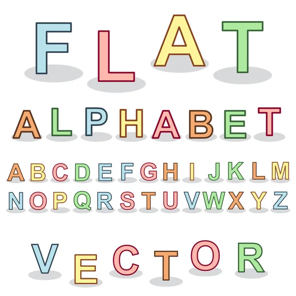 İnce çizgi düz stil alfabesinde geçerli olan harfleri ile gölge efekti — Stok Vektör