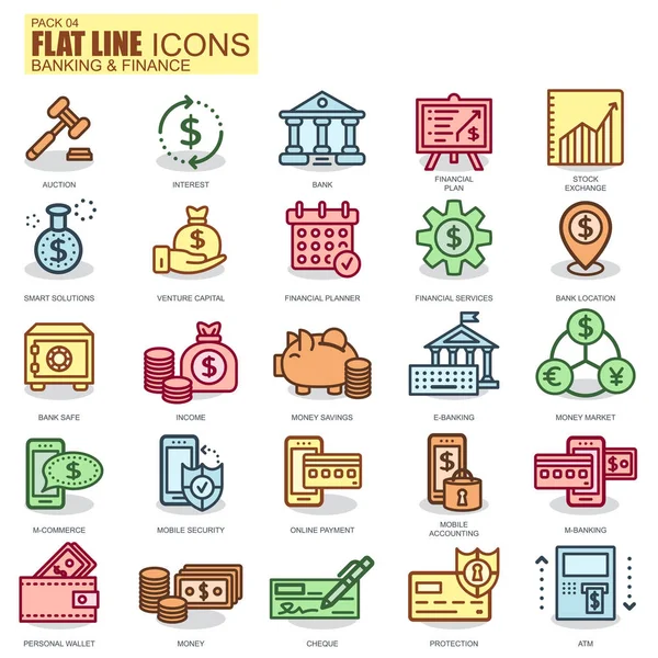 Iconos bancarios y financieros de línea delgada — Archivo Imágenes Vectoriales