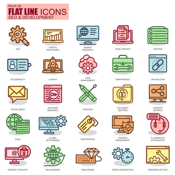 Thin line seo and development icons — Stock Vector