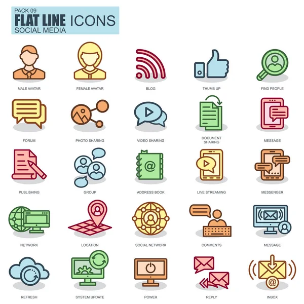 Linha fina de marketing na internet e ícones de redes sociais —  Vetores de Stock