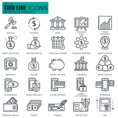 Thin line banking and finance icons