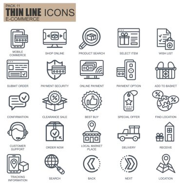 Thin line web shopping and e-commerce icons