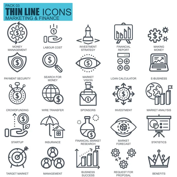 Thin line marketing and finance icons — Stock Vector