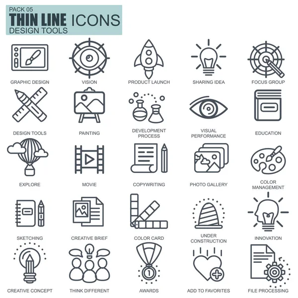 Thin line design tools, art and media icons — Stock Vector
