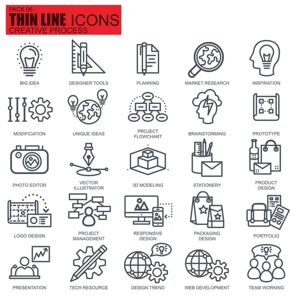 Thin line creative process and project workflow icons — Stock Vector