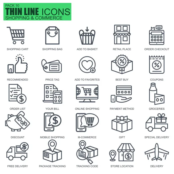 Thin line online shopping and e-commerce icons — Stock Vector