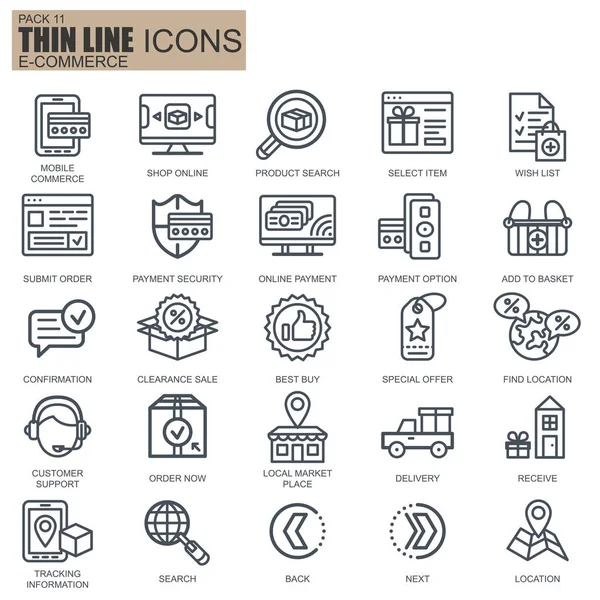 Thin Line Web-Shopping und E-Commerce-Symbole — Stockvektor