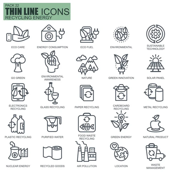 Thin line recycling, waste management, environmental protection, eco care icons — Stock Vector