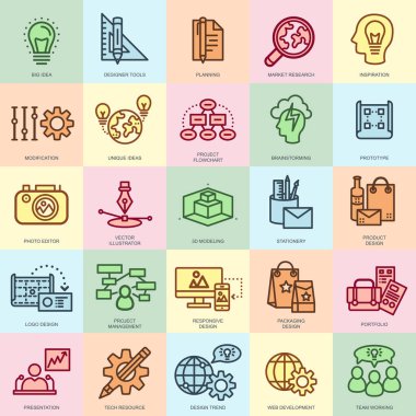 yaratıcı süreç ve proje iş akışı simgeleri