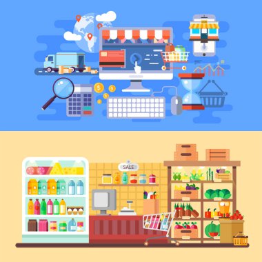 Supermarket and e-commerce banners clipart
