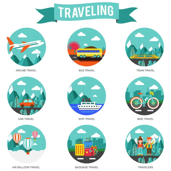 Концептуальні плоскі іконки подорожей та туризму — стоковий вектор
