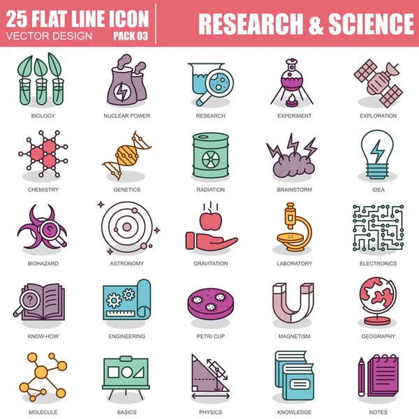 Set van onderzoek en wetenschap pictogrammen — Stockvector