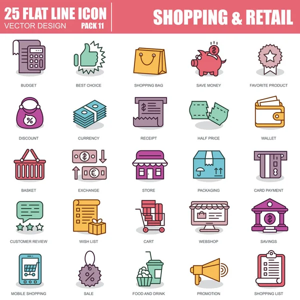 Set van winkelen en retail pictogrammen — Stockvector