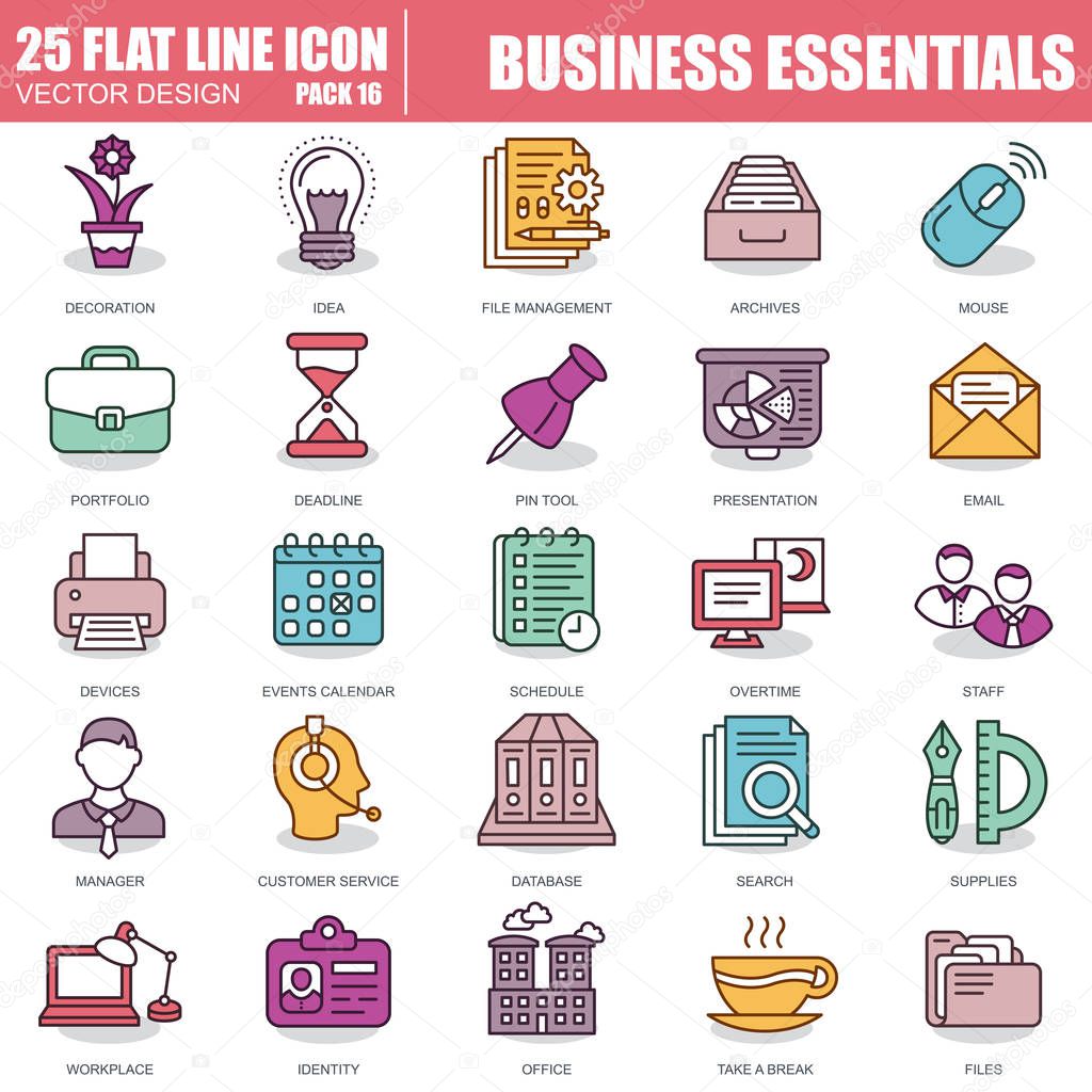 set of business essentials icons