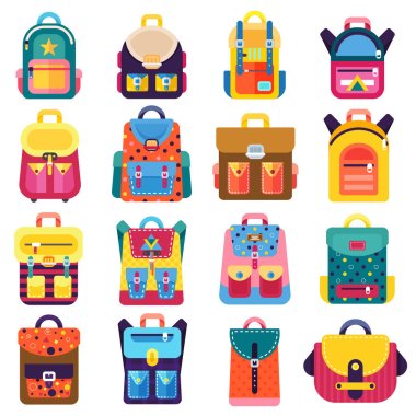 set of colorful backpacks 