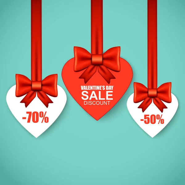 Poster with sale tags in form of hearts — Stock Vector