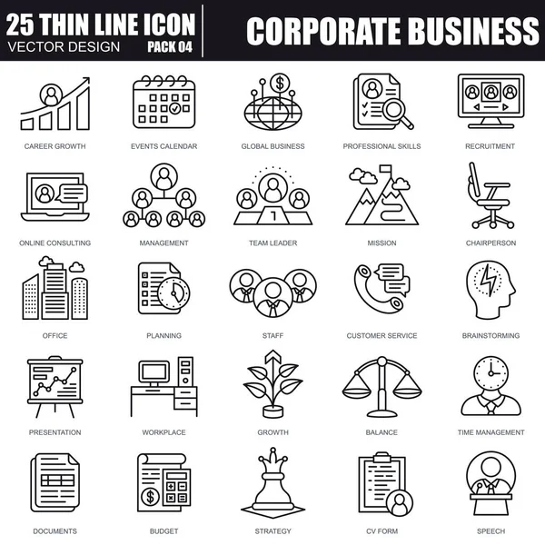 Iconos de negocio corporativo de línea delgada — Vector de stock