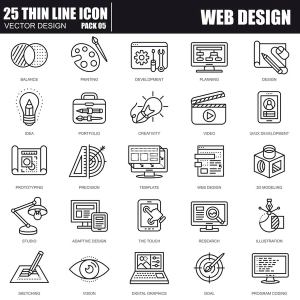 Иконки тонкой линии веб-дизайна и разработки — стоковый вектор