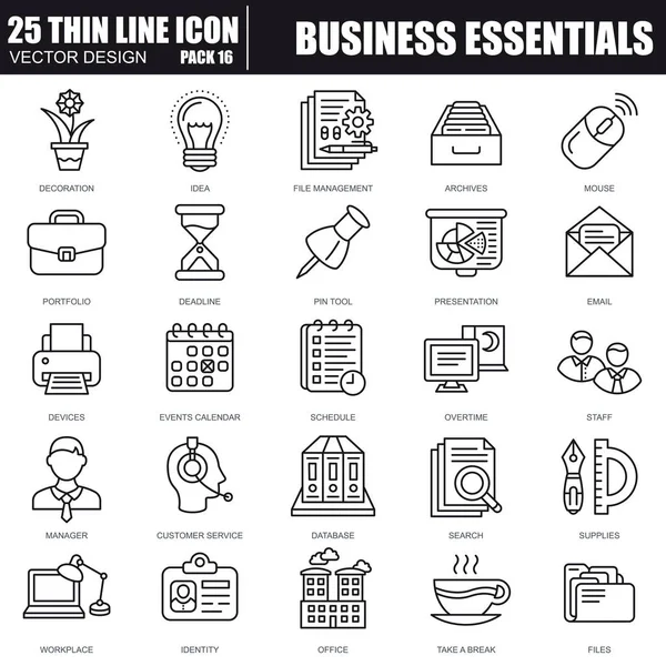 Sottile linea business icone essenziali — Vettoriale Stock