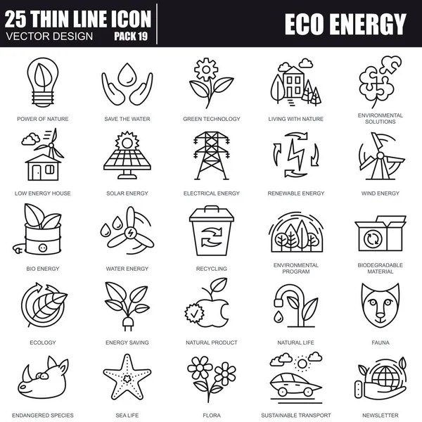 Icônes de ligne d'énergie écologique — Image vectorielle