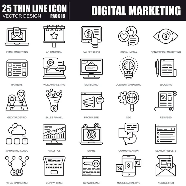 Dunne lijn digitale marketing pictogrammen Vectorbeelden