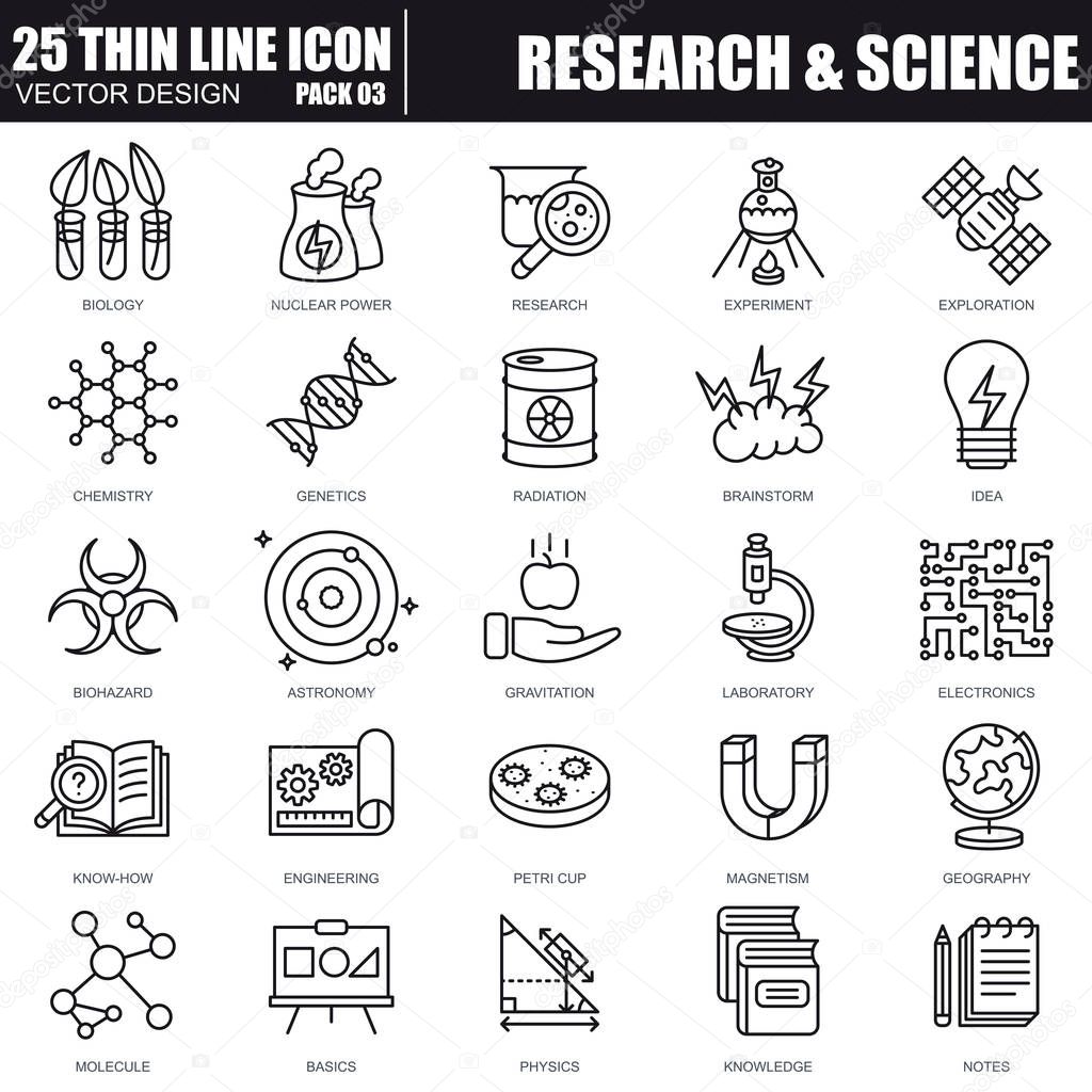 Thin line research and science icons set 